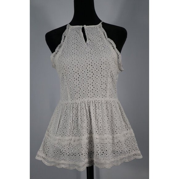 Lulus White Eyelet Lace Peplum Top Sleeveless Halter Style Size S 100%‎ Cotton - Picture 2 of 10